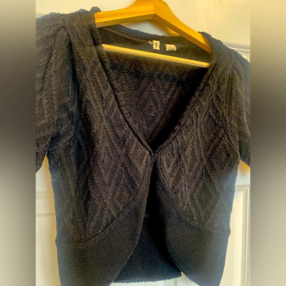 Anthropology/moth black cropped short-sleeve sweater